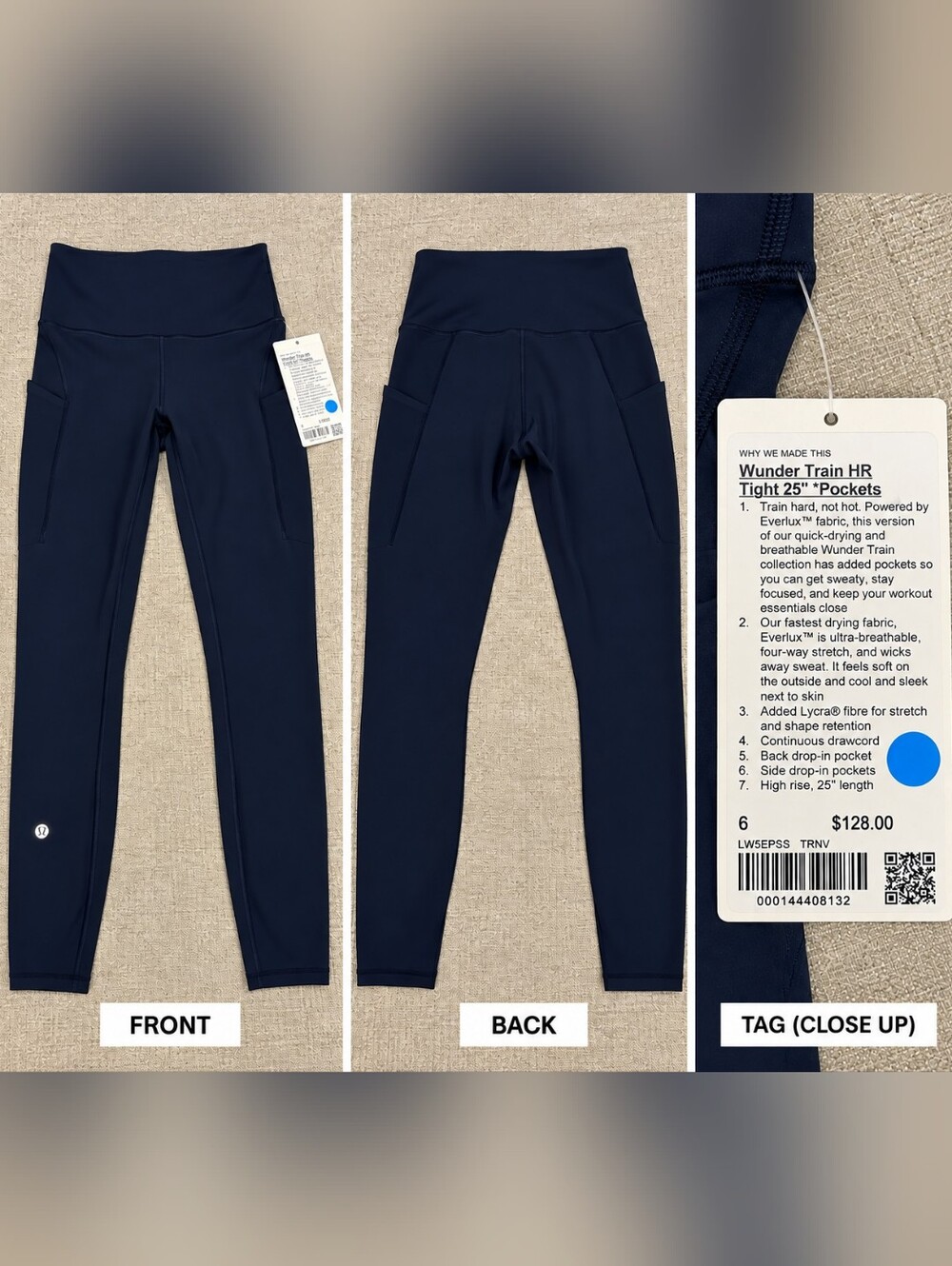 Lululemon Wunder Train High-Rise Tight 25" Pockets True Navy Size 6 NWT